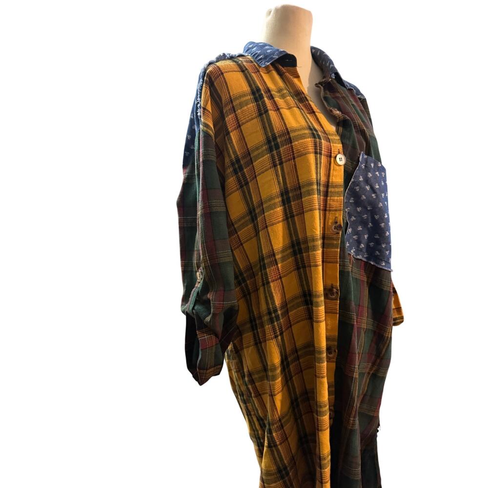 Patchwork Plaid Button Front Shirt lMixed Print D… - image 2